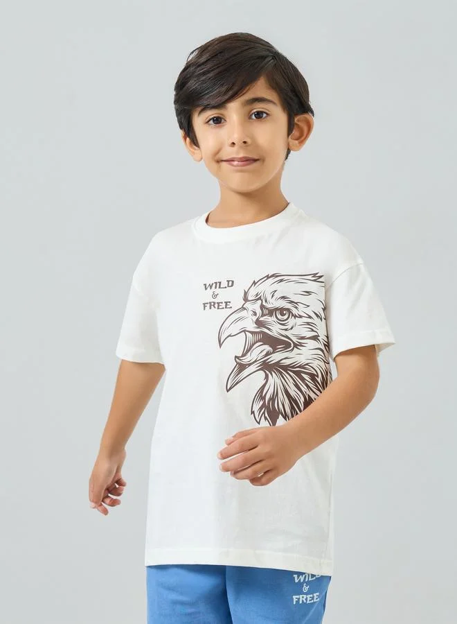 Styli Boys Cotton Eagle Print T-Shirt and Shorts Set